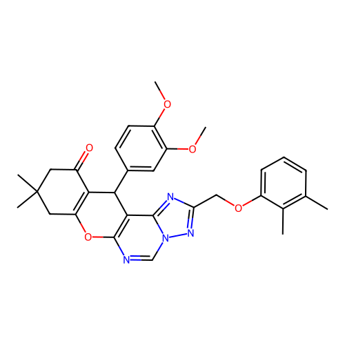 12-(3,4-dimethoxyphenyl)-2-[(2,3-dimethylphenoxy)methyl]-9,9-dimethyl-8,9,10,12-tetrahydro-11H-chromeno[3,2-e][1,2,4]triazolo[1,5-c]pyrimidin-11-one structure