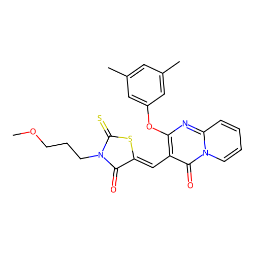 2-(3,5-dimethylphenoxy)-3-{(Z)-[3-(3-methoxypropyl)-4-oxo-2-thioxo-1,3-thiazolidin-5-ylidene]methyl}-4H-pyrido[1,2-a]pyrimidin-4-one structure