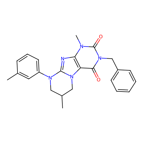 3-benzyl-1,7-dimethyl-9-(3-methylphenyl)-1H,2H,3H,4H,6H,7H,8H,9H-pyrimido[1,2-g]purine-2,4-dione structure