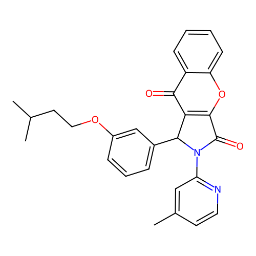 1-(3-(isopentyloxy)phenyl)-2-(4-methylpyridin-2-yl)-1,2-dihydrochromeno[2,3-c]pyrrole-3,9-dione structure