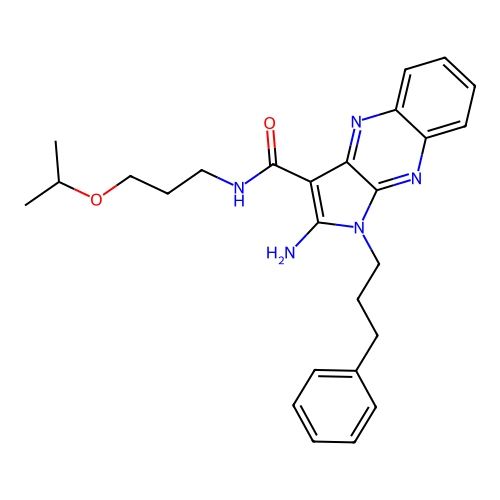 2-amino-1-(3-phenylpropyl)-N-(3-propan-2-yloxypropyl)pyrrolo[3,2-b]quinoxaline-3-carboxamide structure