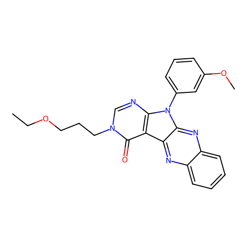 3-(3-ethoxypropyl)-11-(3-methoxyphenyl)-3,11-dihydro-4H-pyrimido[5',4':4,5]pyrrolo[2,3-b]quinoxalin-4-one structure