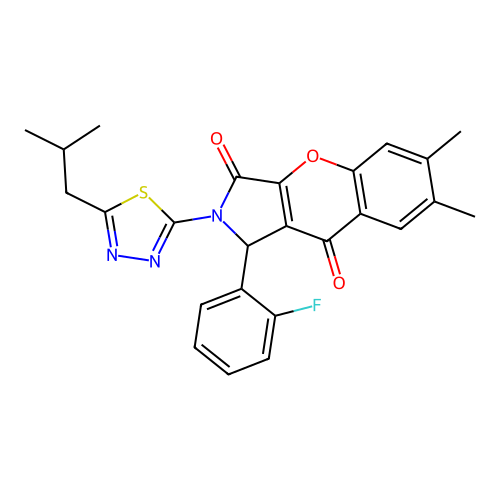 1-(2-fluorophenyl)-2-(5-isobutyl-1,3,4-thiadiazol-2-yl)-6,7-dimethyl-1,2-dihydrochromeno[2,3-c]pyrrole-3,9-dione structure