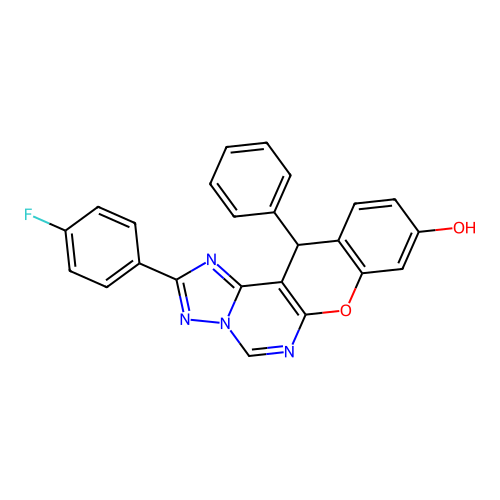 2-(4-fluorophenyl)-12-phenyl-12H-chromeno[3,2-e][1,2,4]triazolo[1,5-c]pyrimidin-9-ol structure
