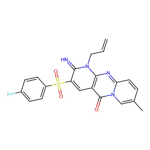 1-allyl-3-((4-fluorophenyl)sulfonyl)-2-imino-8-methyl-1H-dipyrido[1,2-a:2',3'-d]pyrimidin-5(2H)-one structure
