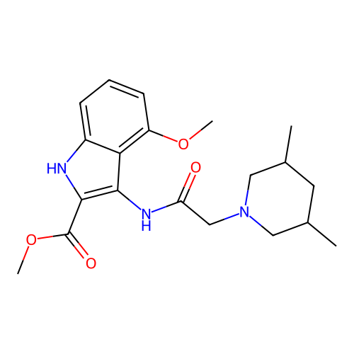 methyl 3-(2-(3,5-dimethylpiperidin-1-yl)acetamido)-4-methoxy-1H-indole-2-carboxylate structure
