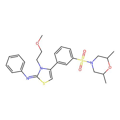 N-[(2Z)-4-{3-[(2,6-dimethylmorpholin-4-yl)sulfonyl]phenyl}-3-(2-methoxyethyl)-1,3-thiazol-2(3H)-ylidene]aniline structure