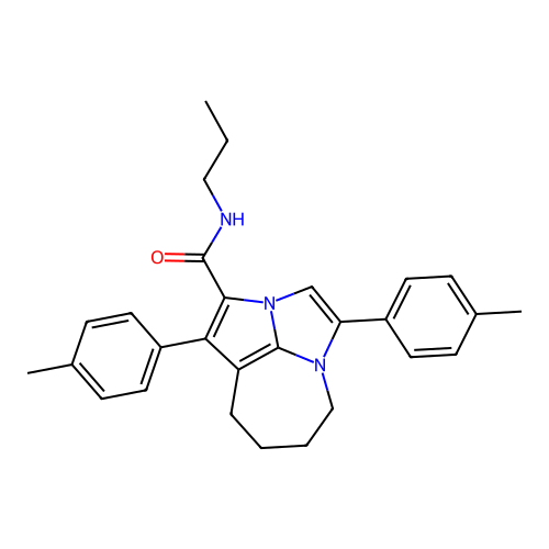 N-propyl-1,4-di-p-tolyl-5,6,7,8-tetrahydro-2a,4a-diazacyclopenta[cd]azulene-2-carboxamide structure