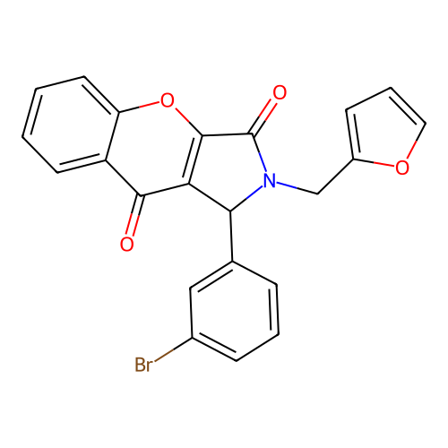 1-(3-bromophenyl)-2-(furan-2-ylmethyl)-1,2-dihydrochromeno[2,3-c]pyrrole-3,9-dione structure