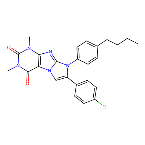 8-(4-butylphenyl)-7-(4-chlorophenyl)-1,3-dimethyl-1H-imidazo[2,1-f]purine-2,4(3H,8H)-dione structure