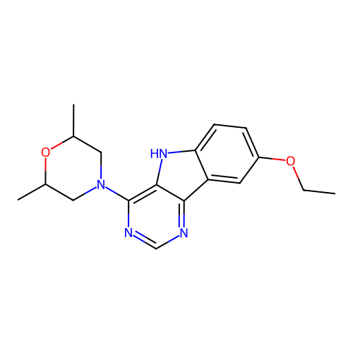 4-(8-ethoxy-5H-pyrimido[5,4-b]indol-4-yl)-2,6-dimethylmorpholine structure