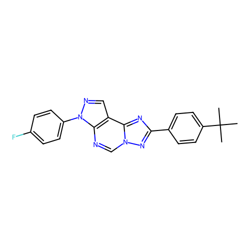 2-(4-(tert-butyl)phenyl)-7-(4-fluorophenyl)-7H-pyrazolo[4,3-e][1,2,4]triazolo[1,5-c]pyrimidine structure
