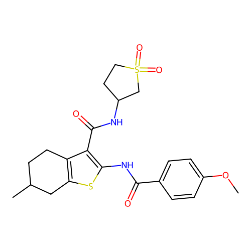 N-(1,1-dioxidotetrahydrothiophen-3-yl)-2-{[(4-methoxyphenyl)carbonyl]amino}-6-methyl-4,5,6,7-tetrahydro-1-benzothiophene-3-carboxamide structure