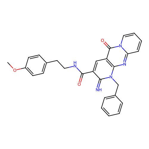 1-benzyl-2-imino-N-[2-(4-methoxyphenyl)ethyl]-5-oxo-1,5-dihydro-2H-dipyrido[1,2-a:2',3'-d]pyrimidine-3-carboxamide structure