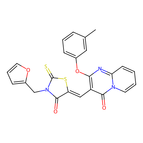 3-{(Z)-[3-(furan-2-ylmethyl)-4-oxo-2-thioxo-1,3-thiazolidin-5-ylidene]methyl}-2-(3-methylphenoxy)-4H-pyrido[1,2-a]pyrimidin-4-one structure