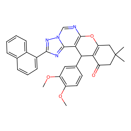 12-(3,4-dimethoxyphenyl)-9,9-dimethyl-2-(naphthalen-1-yl)-8,9,10,12-tetrahydro-11H-chromeno[3,2-e][1,2,4]triazolo[1,5-c]pyrimidin-11-one structure