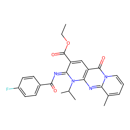 (Z)-ethyl 2-((4-fluorobenzoyl)imino)-1-isopropyl-10-methyl-5-oxo-2,5-dihydro-1H-dipyrido[1,2-a:2',3'-d]pyrimidine-3-carboxylate structure