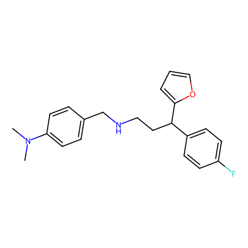 4-(((3-(4-fluorophenyl)-3-(furan-2-yl)propyl)amino)methyl)-N,N-dimethylaniline structure