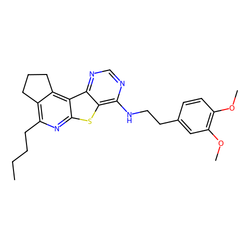 4-butyl-N-(3,4-dimethoxyphenethyl)-2,3-dihydro-1H-cyclopenta[4',5']pyrido[3',2':4,5]thieno[3,2-d]pyrimidin-7-amine structure