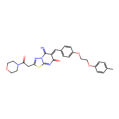 (6Z)-5-imino-6-[[4-[2-(4-methylphenoxy)ethoxy]phenyl]methylidene]-2-(2-morpholin-4-yl-2-oxoethyl)-[1,3,4]thiadiazolo[3,2-a]pyrimidin-7-one structure