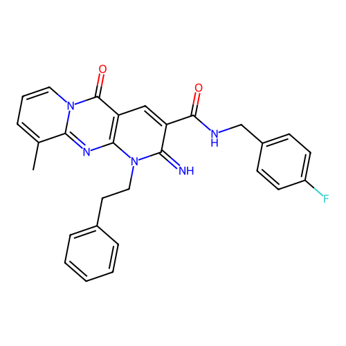 N-(4-fluorobenzyl)-2-imino-10-methyl-5-oxo-1-(2-phenylethyl)-1,5-dihydro-2H-dipyrido[1,2-a:2',3'-d]pyrimidine-3-carboxamide structure