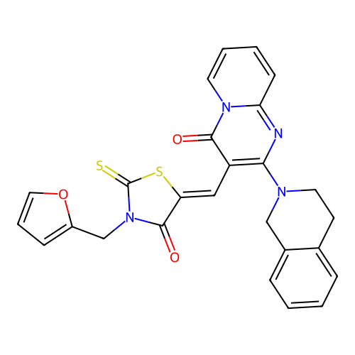 2-(3,4-dihydroisoquinolin-2(1H)-yl)-3-{(Z)-[3-(furan-2-ylmethyl)-4-oxo-2-thioxo-1,3-thiazolidin-5-ylidene]methyl}-4H-pyrido[1,2-a]pyrimidin-4-one structure