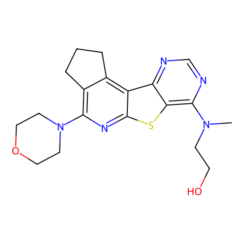 2-(methyl(4-morpholino-2,3-dihydro-1H-cyclopenta[4',5']pyrido[3',2':4,5]thieno[3,2-d]pyrimidin-7-yl)amino)ethanol structure