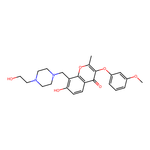 7-hydroxy-8-{[4-(2-hydroxyethyl)piperazin-1-yl]methyl}-3-(3-methoxyphenoxy)-2-methyl-4H-chromen-4-one structure
