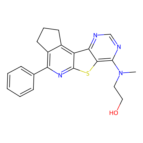 2-(methyl(4-phenyl-2,3-dihydro-1H-cyclopenta[4',5']pyrido[3',2':4,5]thieno[3,2-d]pyrimidin-7-yl)amino)ethanol structure