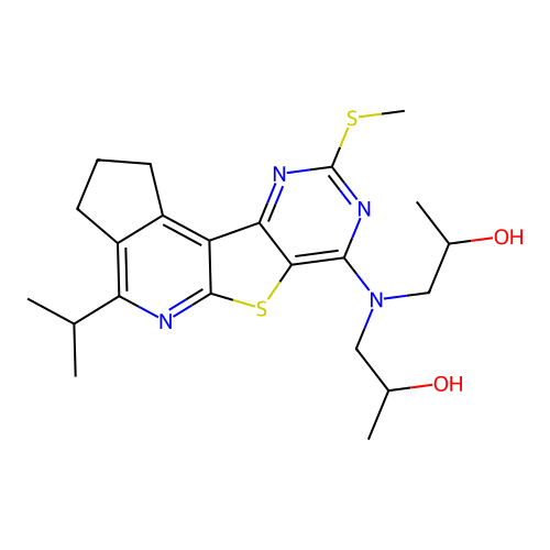 1,1'-((4-isopropyl-9-(methylthio)-2,3-dihydro-1H-cyclopenta[4',5']pyrido[3',2':4,5]thieno[3,2-d]pyrimidin-7-yl)azanediyl)bis(propan-2-ol) structure