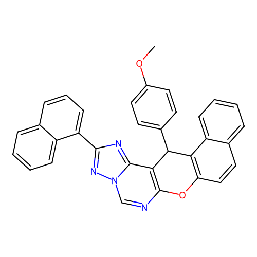 14-(4-methoxyphenyl)-2-(naphthalen-1-yl)-14H-benzo[5,6]chromeno[3,2-e][1,2,4]triazolo[1,5-c]pyrimidine structure
