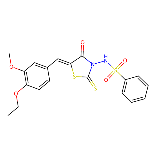 N-[(5Z)-5-(4-ethoxy-3-methoxybenzylidene)-4-oxo-2-thioxo-1,3-thiazolidin-3-yl]benzenesulfonamide structure