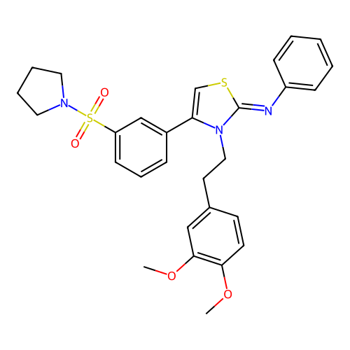 N-[(2Z)-3-[2-(3,4-dimethoxyphenyl)ethyl]-4-[3-(pyrrolidin-1-ylsulfonyl)phenyl]-1,3-thiazol-2(3H)-ylidene]aniline structure