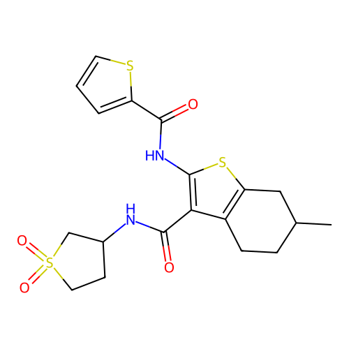 N-(1,1-dioxidotetrahydrothiophen-3-yl)-6-methyl-2-[(thiophen-2-ylcarbonyl)amino]-4,5,6,7-tetrahydro-1-benzothiophene-3-carboxamide structure