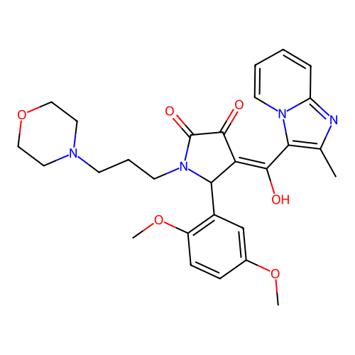 (4E)-5-(2,5-dimethoxyphenyl)-4-[hydroxy-(2-methylimidazo[1,2-a]pyridin-3-yl)methylidene]-1-(3-morpholin-4-ylpropyl)pyrrolidine-2,3-dione structure