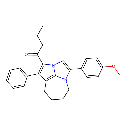 1-(4-(4-methoxyphenyl)-1-phenyl-5,6,7,8-tetrahydro-2a,4a-diazacyclopenta[cd]azulen-2-yl)butan-1-one structure