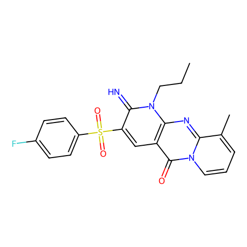 3-((4-fluorophenyl)sulfonyl)-2-imino-10-methyl-1-propyl-1H-dipyrido[1,2-a:2',3'-d]pyrimidin-5(2H)-one structure