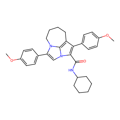 N-cyclohexyl-1,4-bis(4-methoxyphenyl)-5,6,7,8-tetrahydro-2a,4a-diazacyclopenta[cd]azulene-2-carboxamide structure