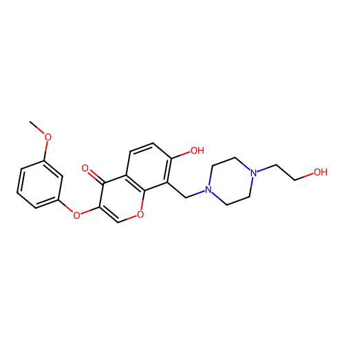 7-hydroxy-8-[[4-(2-hydroxyethyl)piperazin-1-yl]methyl]-3-(3-methoxyphenoxy)chromen-4-one structure