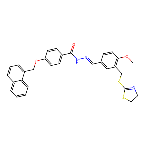 (E)-N'-(3-(((4,5-dihydrothiazol-2-yl)thio)methyl)-4-methoxybenzylidene)-4-(naphthalen-1-ylmethoxy)benzohydrazide structure