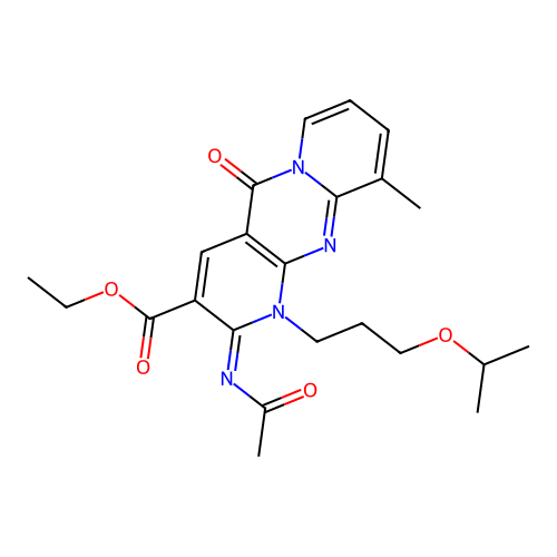 (Z)-ethyl 2-(acetylimino)-1-(3-isopropoxypropyl)-10-methyl-5-oxo-2,5-dihydro-1H-dipyrido[1,2-a:2',3'-d]pyrimidine-3-carboxylate structure