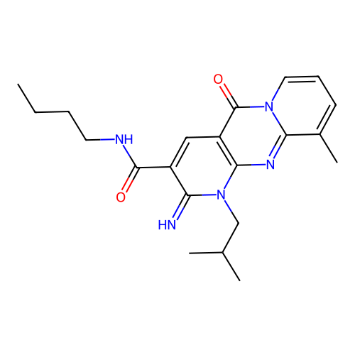 N-butyl-2-imino-10-methyl-1-(2-methylpropyl)-5-oxo-1,5-dihydro-2H-dipyrido[1,2-a:2',3'-d]pyrimidine-3-carboxamide structure