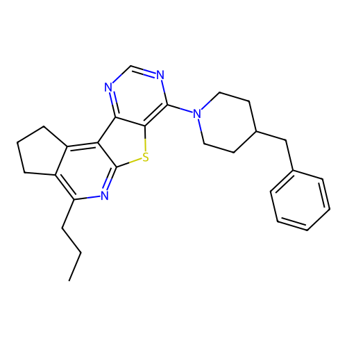 7-(4-benzylpiperidin-1-yl)-4-propyl-2,3-dihydro-1H-cyclopenta[4',5']pyrido[3',2':4,5]thieno[3,2-d]pyrimidine structure