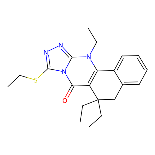 6,6,12-triethyl-9-(ethylsulfanyl)-6,12-dihydrobenzo[h][1,2,4]triazolo[3,4-b]quinazolin-7(5H)-one structure