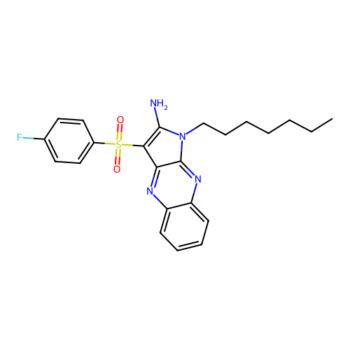 3-((4-fluorophenyl)sulfonyl)-1-heptyl-1H-pyrrolo[2,3-b]quinoxalin-2-amine structure