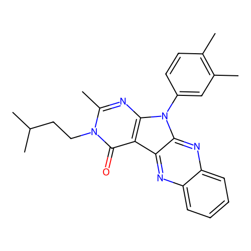 11-(3,4-dimethylphenyl)-2-methyl-3-(3-methylbutyl)-3,11-dihydro-4H-pyrimido[5',4':4,5]pyrrolo[2,3-b]quinoxalin-4-one structure