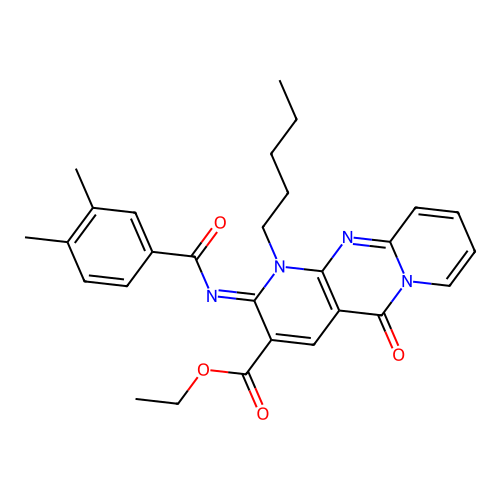 (Z)-ethyl 2-((3,4-dimethylbenzoyl)imino)-5-oxo-1-pentyl-2,5-dihydro-1H-dipyrido[1,2-a:2',3'-d]pyrimidine-3-carboxylate structure