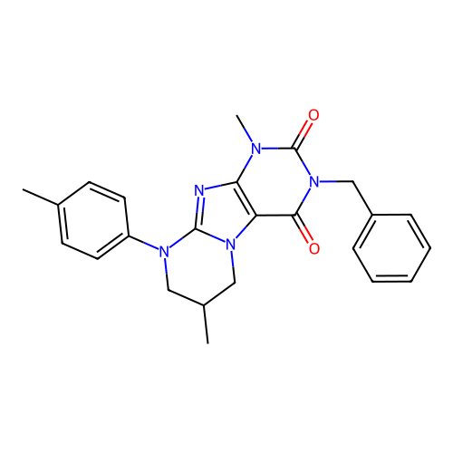 3-benzyl-1,7-dimethyl-9-(p-tolyl)-6,7,8,9-tetrahydropyrimido[2,1-f]purine-2,4(1H,3H)-dione structure