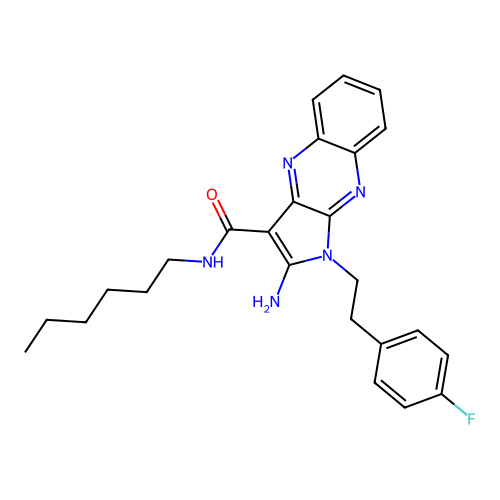 2-amino-1-(4-fluorophenethyl)-N-hexyl-1H-pyrrolo[2,3-b]quinoxaline-3-carboxamide structure