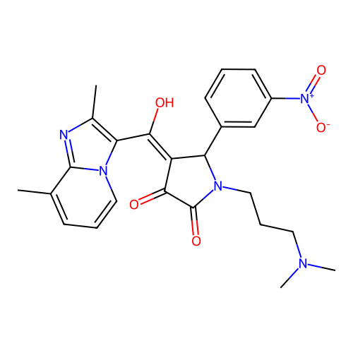 (4E)-1-[3-(dimethylamino)propyl]-4-[(2,8-dimethylimidazo[1,2-a]pyridin-3-yl)-hydroxymethylidene]-5-(3-nitrophenyl)pyrrolidine-2,3-dione structure